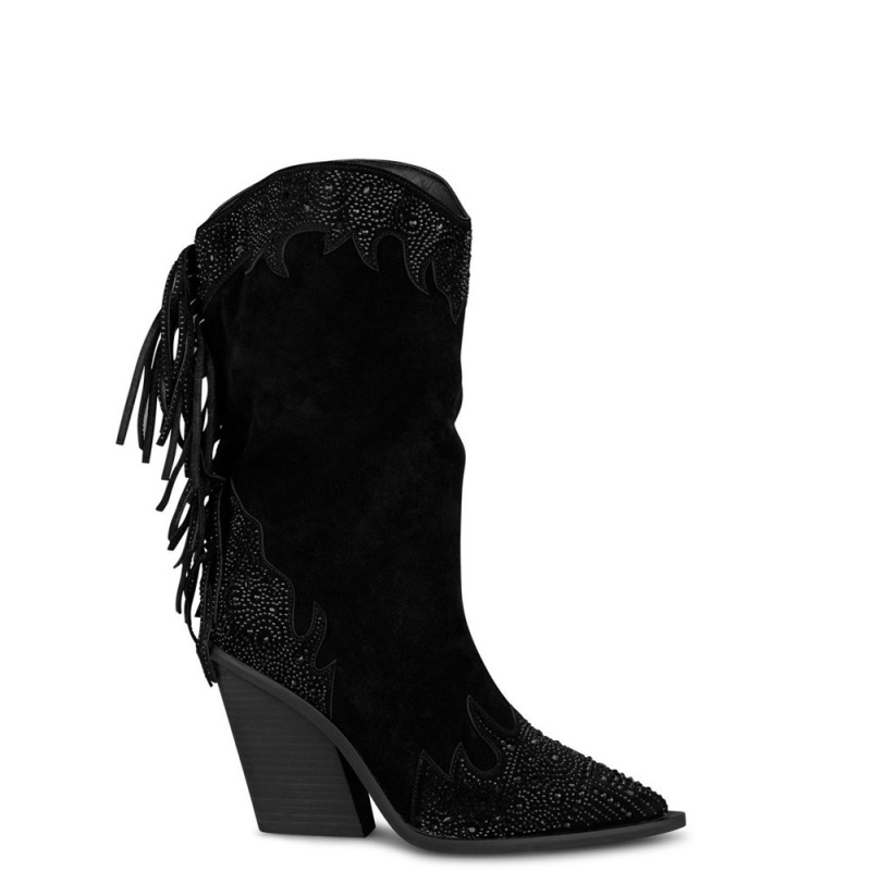 Bottes à Talons Alma En Pena Boot with fringes and rhinestones Bleu Marine Femme | KNZ-96932764